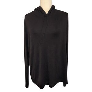 Theory womens solid black long sleeve tencel hoodie top Xl